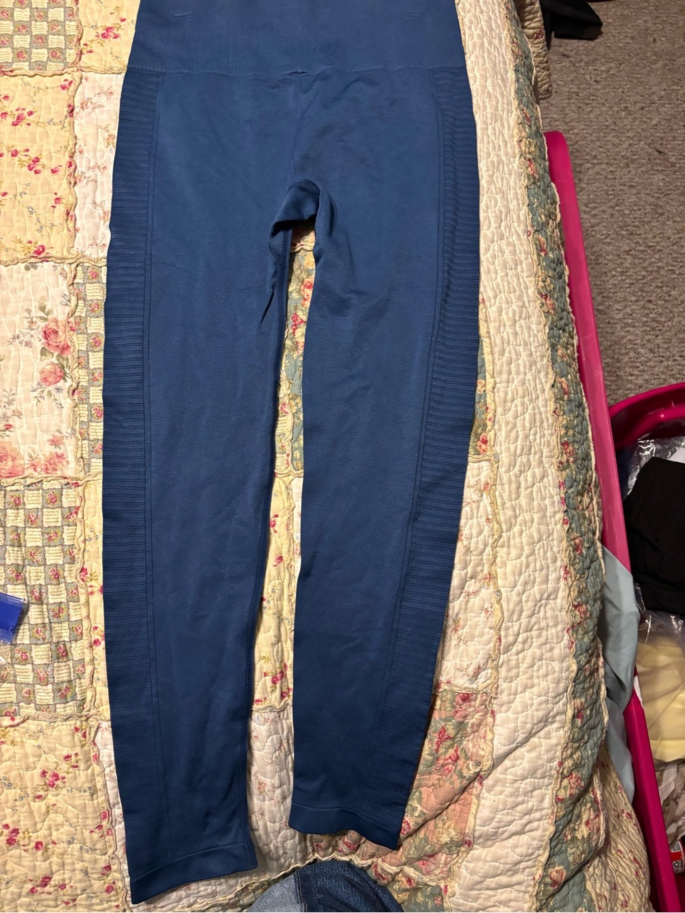 Kimberly C Blue Seam-Detail Leggings Medium